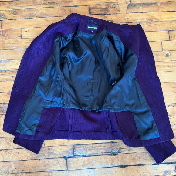 ANN DEMEULEMEESTER Asymmetric Purple Textured Wool/Silk Blend Blazer - Picture 9 of 13